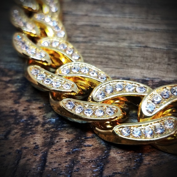 14k Gold Plated Iced Out 12mm Cuban Link Necklace - Picture 6 of 8